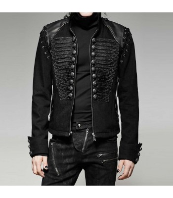 Men Steampunk Gothic Braided Jacket Rock Metal Military Jacket Wool Army Short